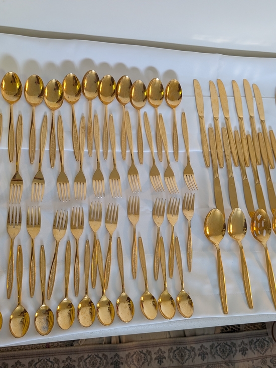 Other - Vintage Golden Flatware Set Stainless Japan Mid Century 60+ Pc